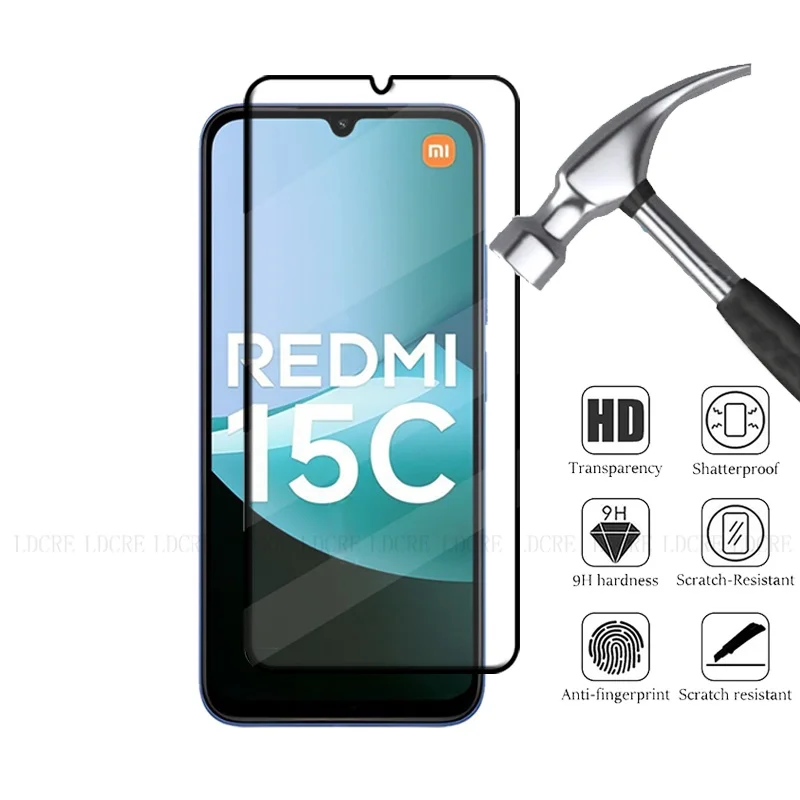 4 Uds para Redmi 15C vidrio Redmi 15C vidrio templado cubierta completa pegamento 9H HD Protector de teléfono para Protector de pantalla Xiaomi Redmi 15C - imagen 2