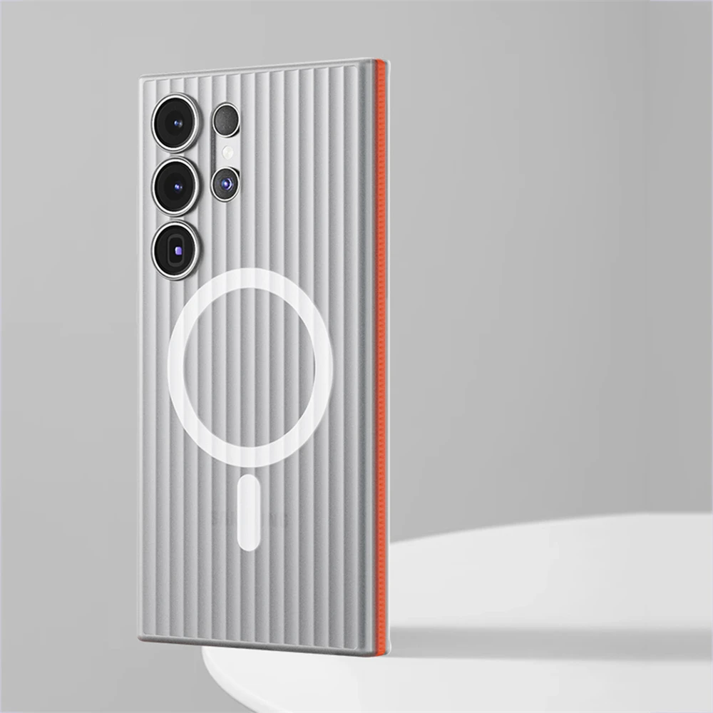 Funda rígida de carga inalámbrica magnética antideslizante con patrón corrugado de lujo para Samsung Galaxy S25 Ultra S24 Plus, funda mate - imagen 2