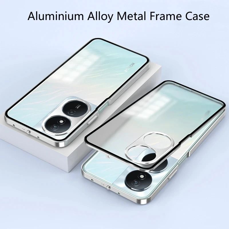 Funda a prueba de golpes para Huawei Honor X7B, marco de Metal de aleación de aluminio, cubierta trasera acrílica transparente mate, parachoques - imagen 2