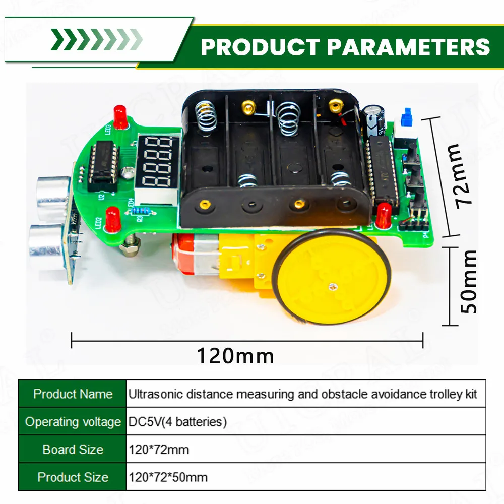 Kit electrónico de evasión de obstáculos de rango ultrasónico para coche, programación de pantalla LED, Kit de práctica de soldadura inteligente, bricolaje - imagen 3