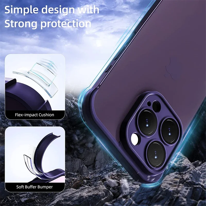 Parachoques de silicona TPU sin marco con funda protectora de lente de vidrio para IPhone 14 13 12 15 Pro Max Plus 14Pro 13Pro iphone 14 - imagen 3