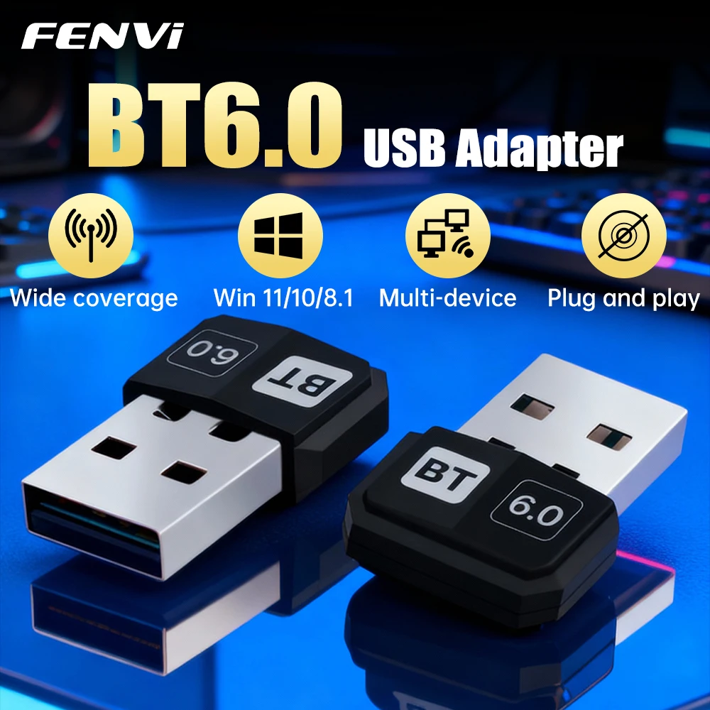 FENVI USB Bluetooth 6,0 adaptador BT5.4 Dongle para PC Windows11/10/8,1 transmisor receptor Bluetooth para teclado/ratón/auriculares