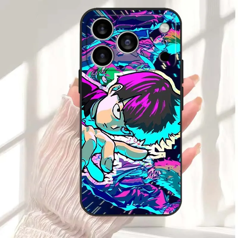 Funda de Anime Mob Psycho 100 para Apple iPhone 17 Air 16e 16 15 14 13 XS X Mini Plus Pro Max funda de teléfono negra - imagen 4