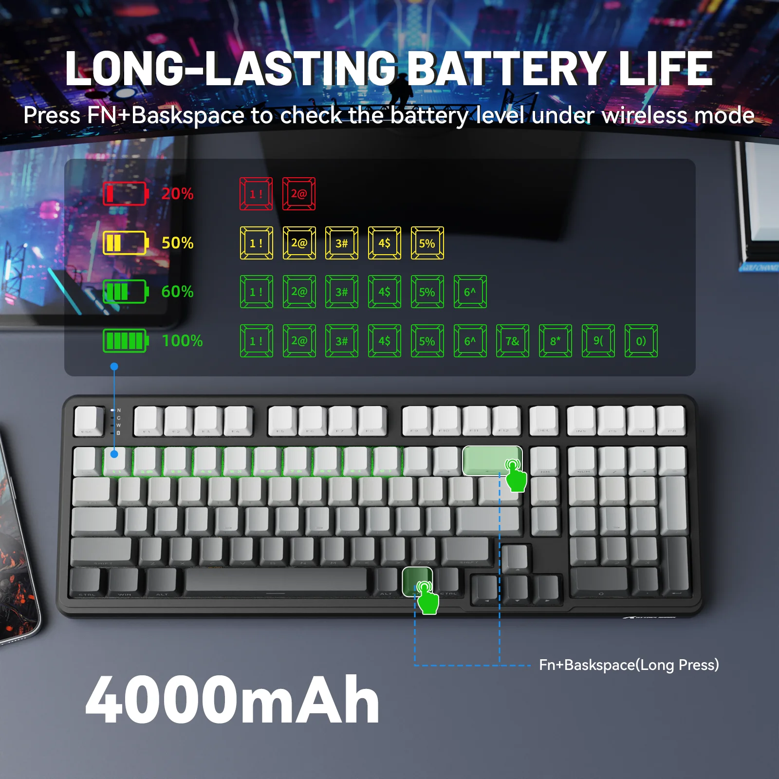 ATTACK SHARK X98 Teclado mecánico con junta trimodo de tamaño completo, diseño de 102 teclas, espumas de 5 capas, intercambiable en caliente, RGB, interruptor lineal - imagen 5