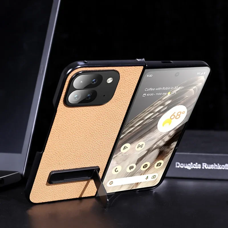 Para Google Pixel 9 Pro funda plegable ELVEV cuero PU de lujo + cubierta protectora de cámara TPU con soporte de Metal - imagen 4