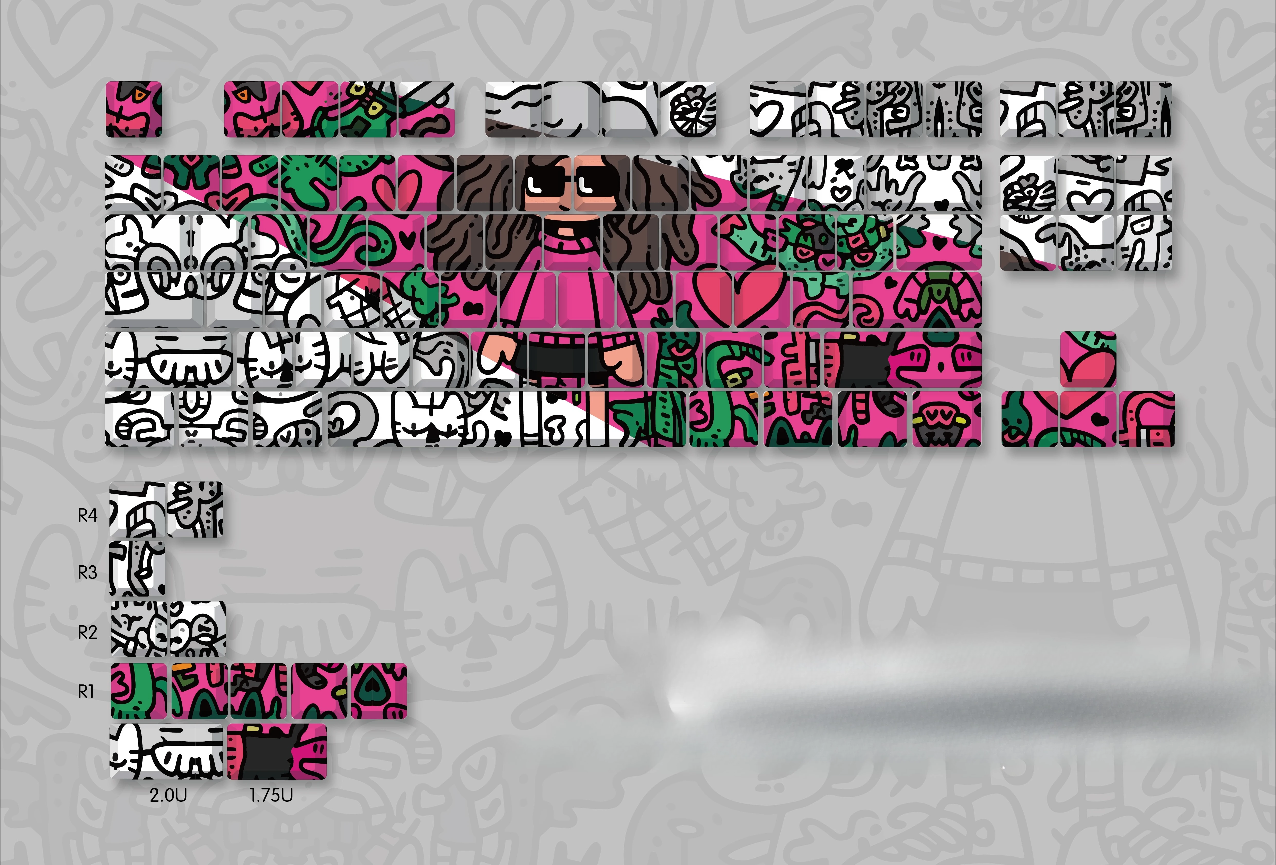 MiFuny-Juego de teclas con tema de chica Graffiti, teclas de perfil de cereza PBT, teclas de Anime de arte personalizado para teclado mecánico, regalos de PC - imagen 2