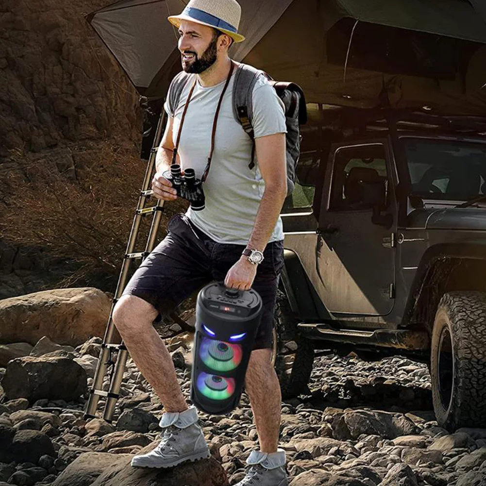 Altavoz Compatible con Bluetooth, altavoz estéreo inalámbrico, compatible con USB/TF/AUX/FM/BT/mic, altavoz para exteriores para el hogar, regalos de fiesta al aire libre - imagen 2