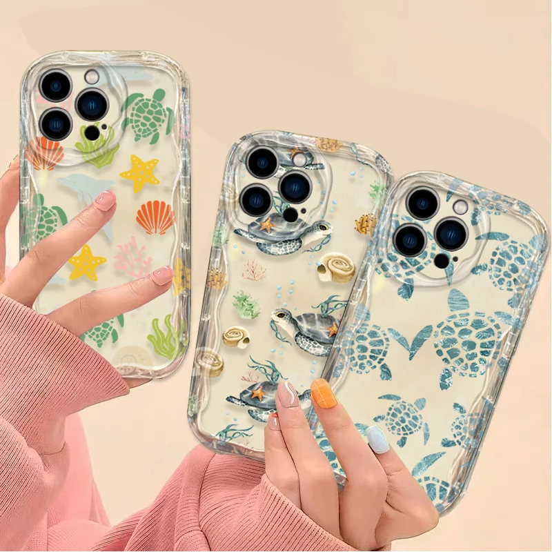 Funda blanda de dibujos animados de tortuga oceánica para iPhone 16 15 14 13 12 11 Pro Max X XR XS 8 7 Plus SE 2020, funda de silicona a prueba de golpes - imagen 2