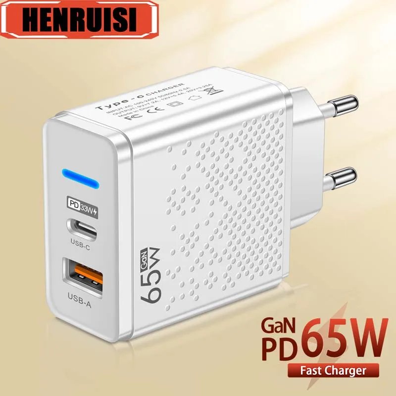 Cargador USB de carga rápida para teléfono móvil, adaptador de pared de 65W para iPhone, Samsung, KR/EU/US/UK