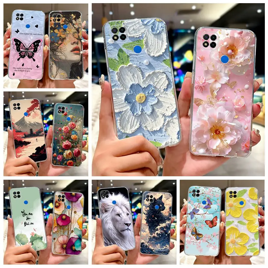 Para Xiaomi Redmi 9C funda colorida flores pintadas funda de teléfono de silicona suave para Xiaomi Redmi 9C NFC Redmi9C bolsas de cubierta trasera