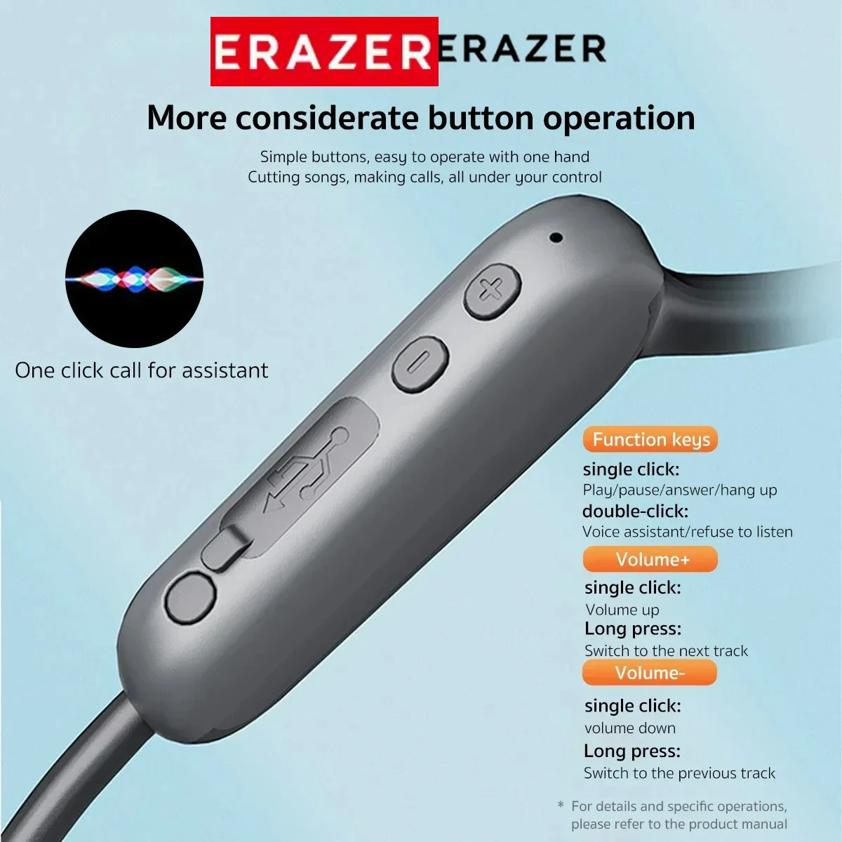 ERAZER XF22 auriculares Bluetooth 5,4 auriculares inalámbricos deportivos auriculares de conducción ósea con micrófono auriculares con banda para el cuello - imagen 4