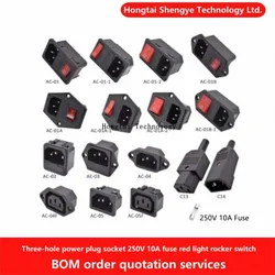 Toma Panel Barco IEC C14 10A 250V Fusible Interruptor Luz Roja
