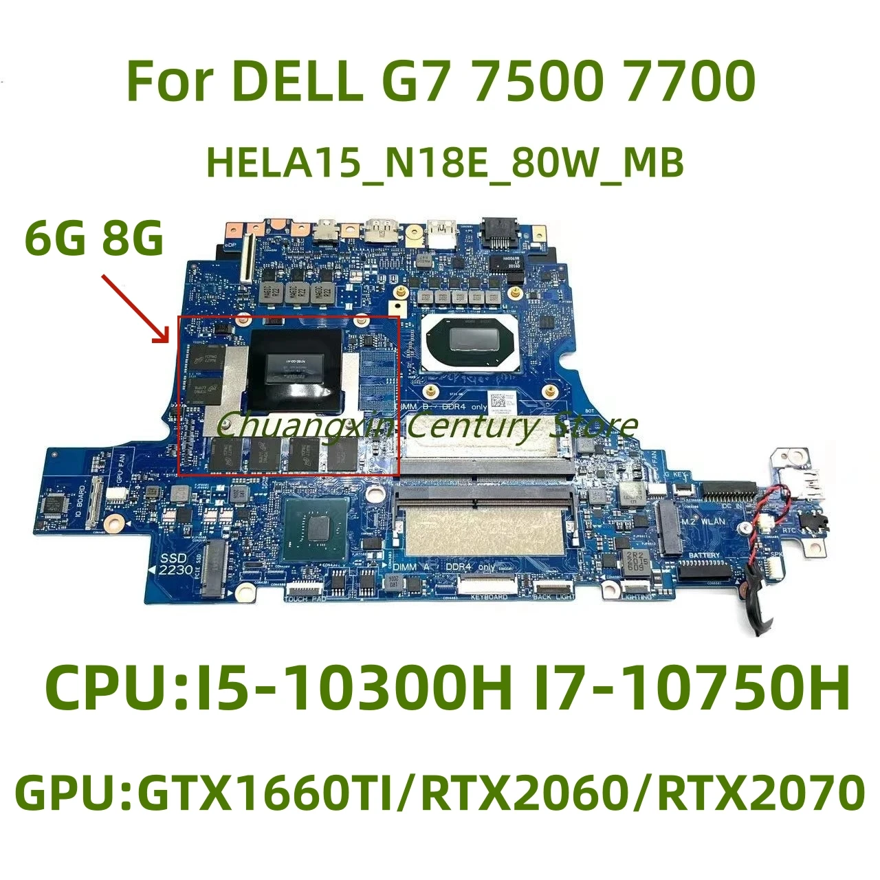 Placa base para portátil DELL G7 7500 7700, HELA15-N18E-80W-MB con CPU I5 I7-10TH, GTX 1660TI/RTX2060/2070, GPU 100%, prueba