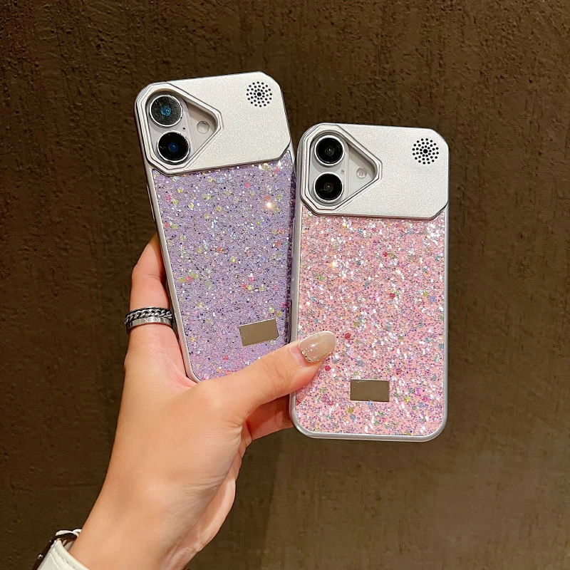Funda de teléfono con purpurina Starlight de TPU suave chapado para iPhone 17 Pro Max 15 14 16 Pro Max Plus, cubierta trasera de parachoques con disipación de calor y aire - imagen 3