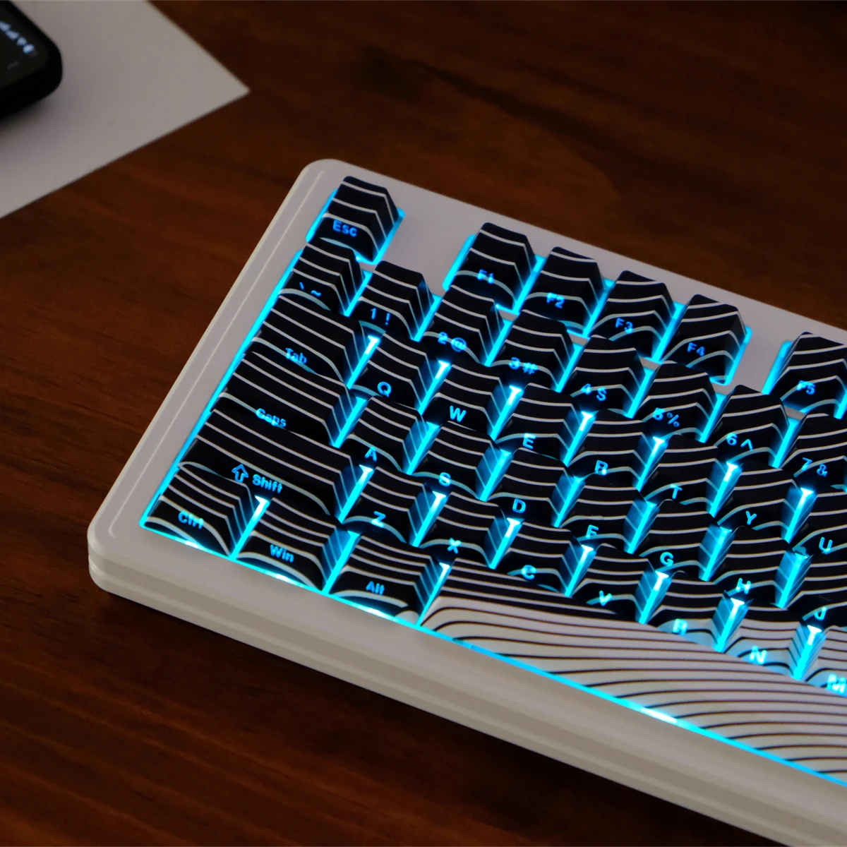 130 teclas blanco negro onda 5 lados tinte Sub PBT Keycap retroiluminado RGB retroiluminado teclas perfil de cereza para interruptores MX teclado para juegos - imagen 2