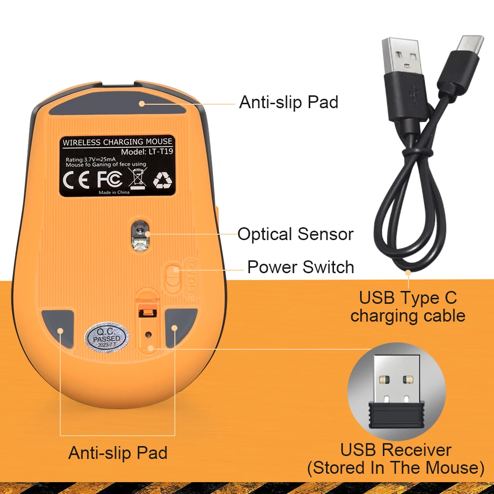 LT-T19 Ratón gaming inalámbrico USB 2,4G ergonómico y recargable con RGB - imagen 5