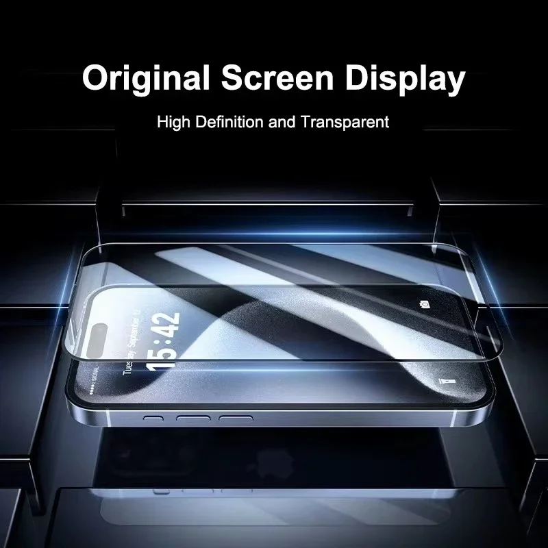 1-2 uds vidrio templado Premium para iPhone 16 15 14 13 12 11 Pro Max Plus XS XR fácil instalación Protector de pantalla de vidrio sin polvo - imagen 3