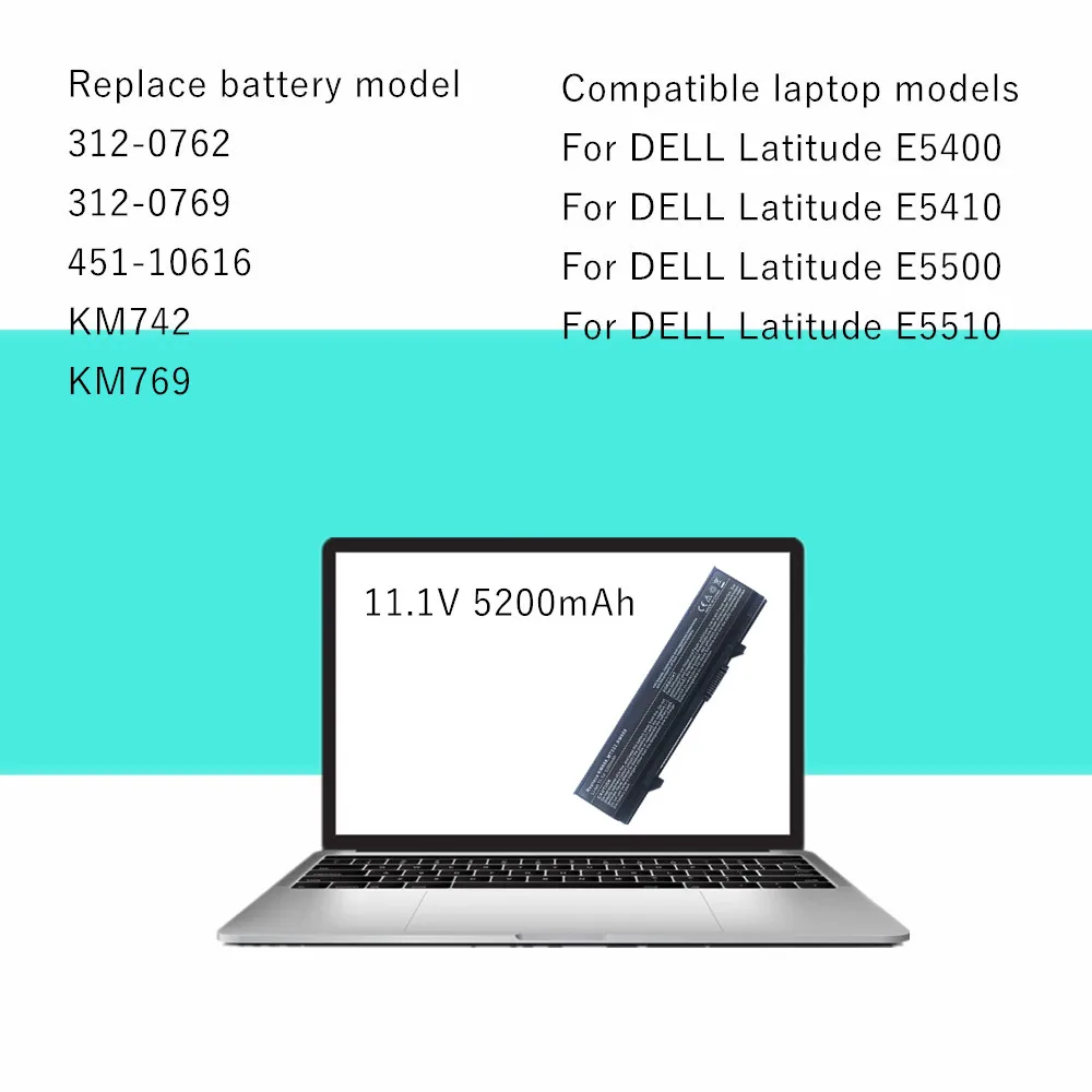 KM742 KM769 batería del ordenador portátil para Dell Latitude E5400 312-0762 312-0769 451-10616 E5410 E5500 E5510 - imagen 5