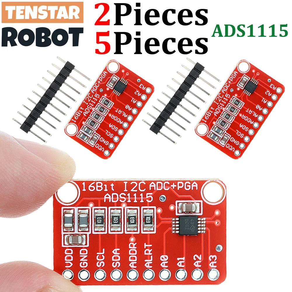 TENSTAR 2 uds/5 uds ADS1115 módulo placa roja 16 Bit I2C ADC 4 canales con amplificador de ganancia profesional