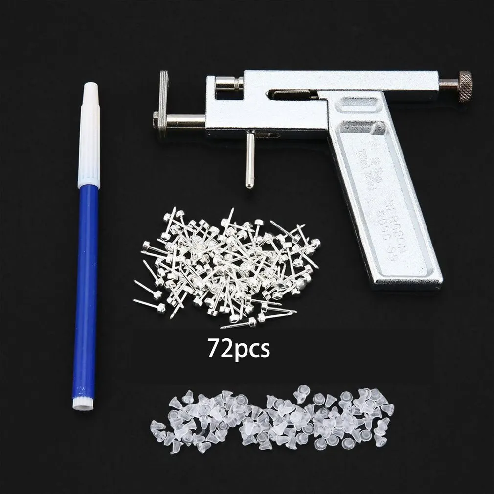 Juego de pistola para Piercing de oreja y nariz, Kit de herramientas estériles desechables para Piercing de oreja, 72 piezas, 1 Juego
