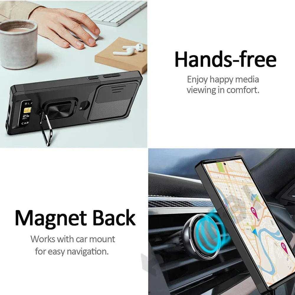 Armadura Kickstand funda para Samsung Galaxy S25 Edge S24 S23 Ultra S22 Plus S21 FE funda con ranura para tarjetas cartera anillo titular Coque Fundas - imagen 2