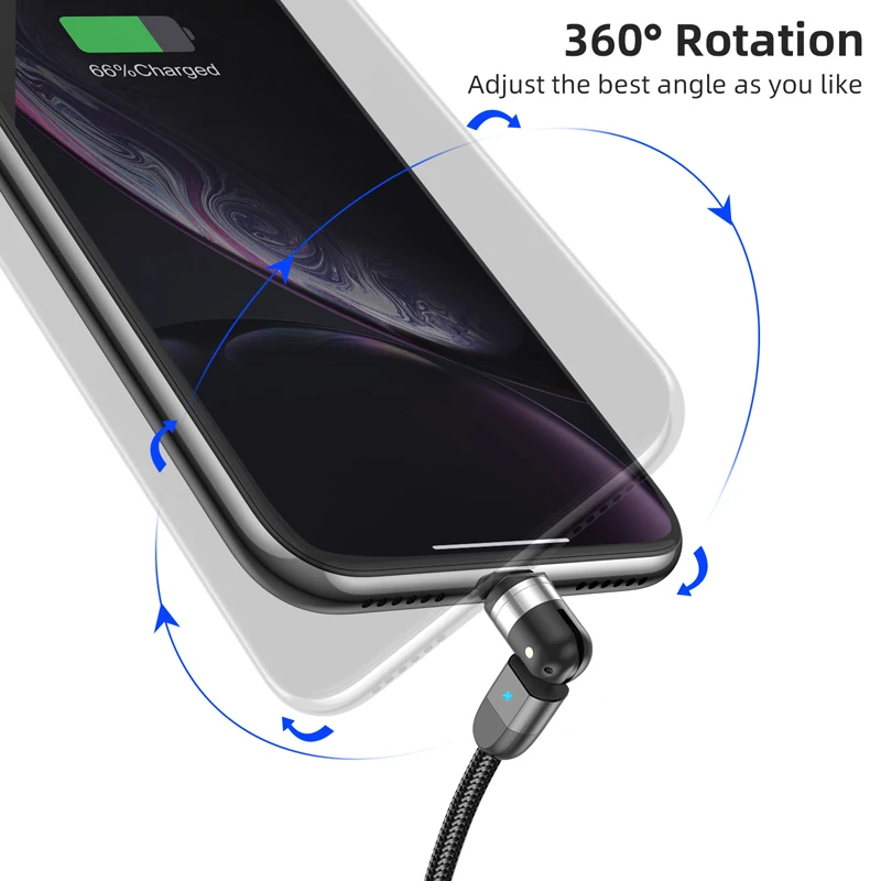 Cable magnético de rotación 540, cargador magnético de carga rápida, Cable Micro USB tipo C para iPhone, Xiaomi, Samsung y Huawei - imagen 5