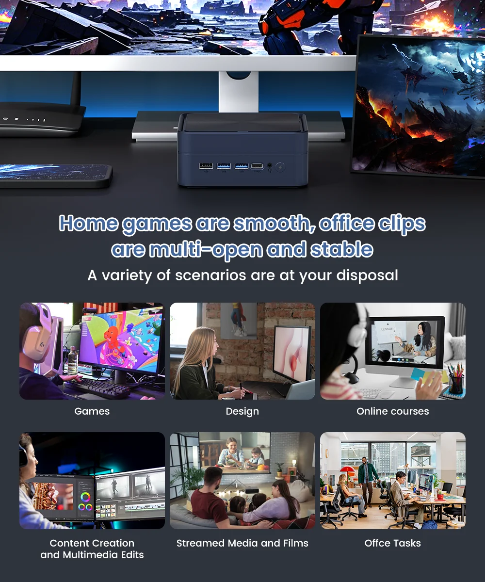 TexHoo ZHR Mini PC para juegos AMD Ryzen 7 6800H 6600U 16GB LPDDR5 M.2 NVMe PCIe 4.0 SSD Dual LAN Mini escritorio de 4 pantallas - imagen 5