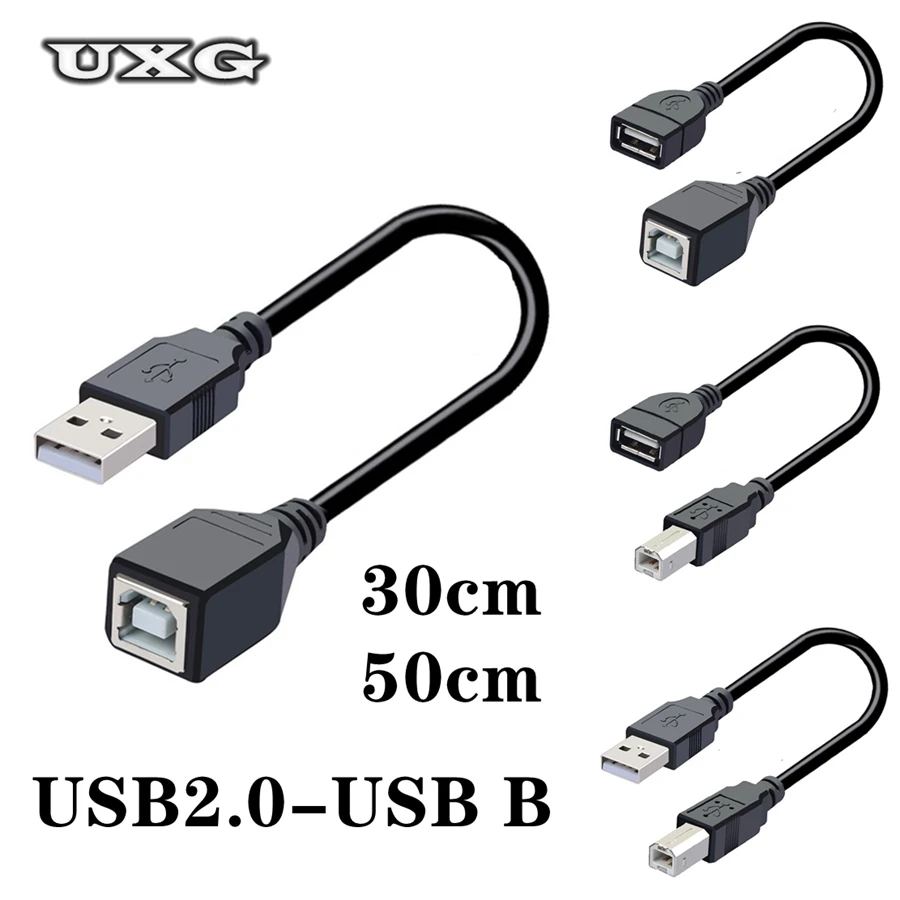 Nuevo USB 2,0 tipo A hembra macho a USB B macho escáner Cable de impresora Cable de extensión de impresora USB portátiles adaptador de unidad Flash 30cm