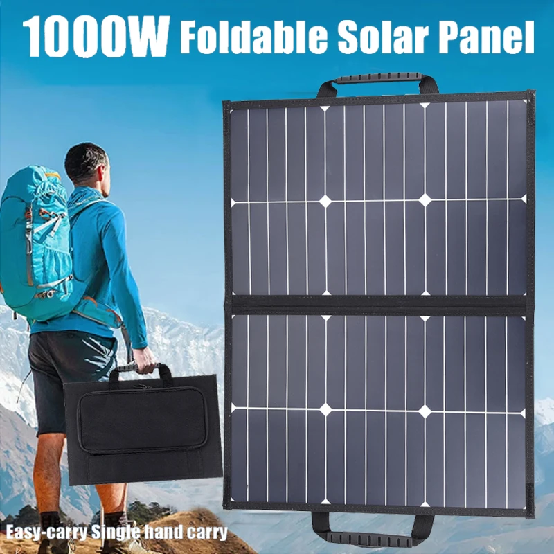 Kit de Panel Solar de 1000W, cargador de generador de estación de energía Solar plegable para acampar completo, 18V para exteriores, coche, barco, caravana y campamento