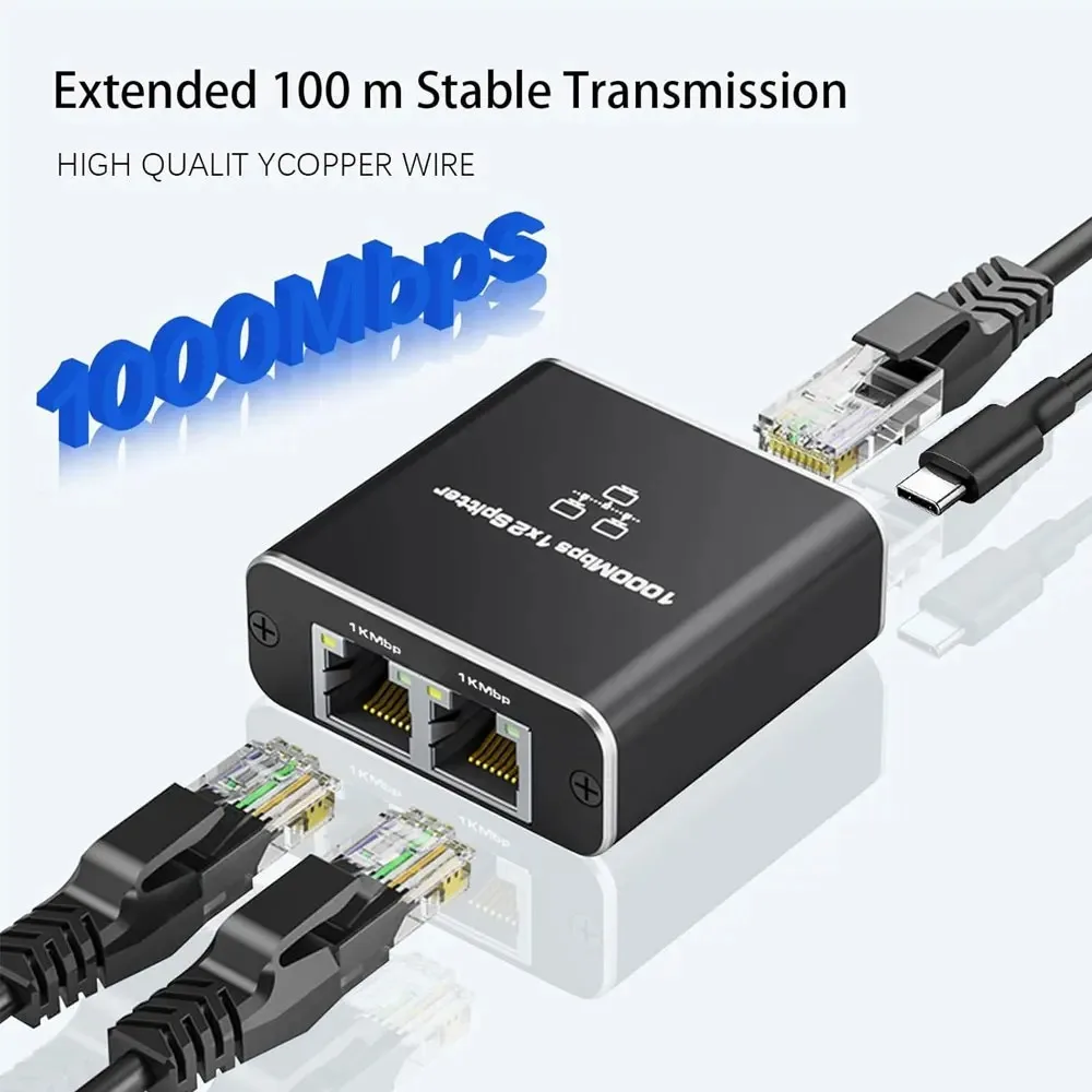 Kebidumei-conmutador Ethernet de 1000Mbps, divisor Rj45, adaptador de extensión LAN Gigabit, conector de red de 1 a 2 para enrutador de TV portátil - imagen 2