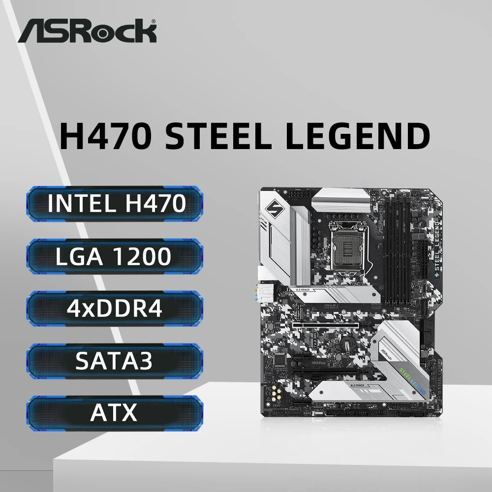 ASRock H470 STEEL LEGEND Motherboard LGA 1200 Support i3-10105F i5-11400F 11600KF i7-11700KF i9-11900KF CPU 4xDDR4 128GB M.2 ATX