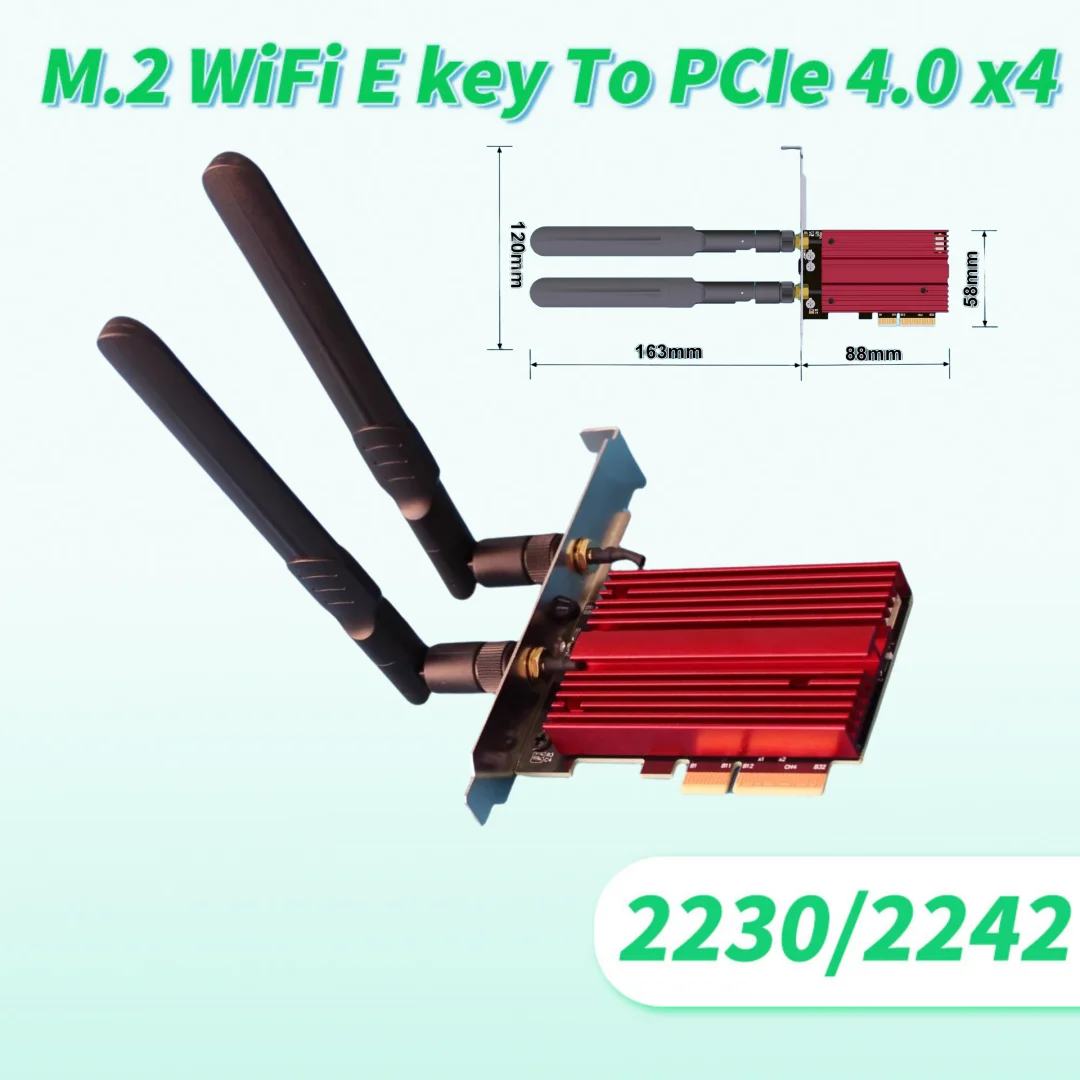 2025 NUEVA tarjeta de interfaz de red inalámbrica M.2 WiFi E Key a PCIe 4,0 X4 con tarjeta/placa adaptadora de disipador de calor Gen4 compatible con 2230/2242