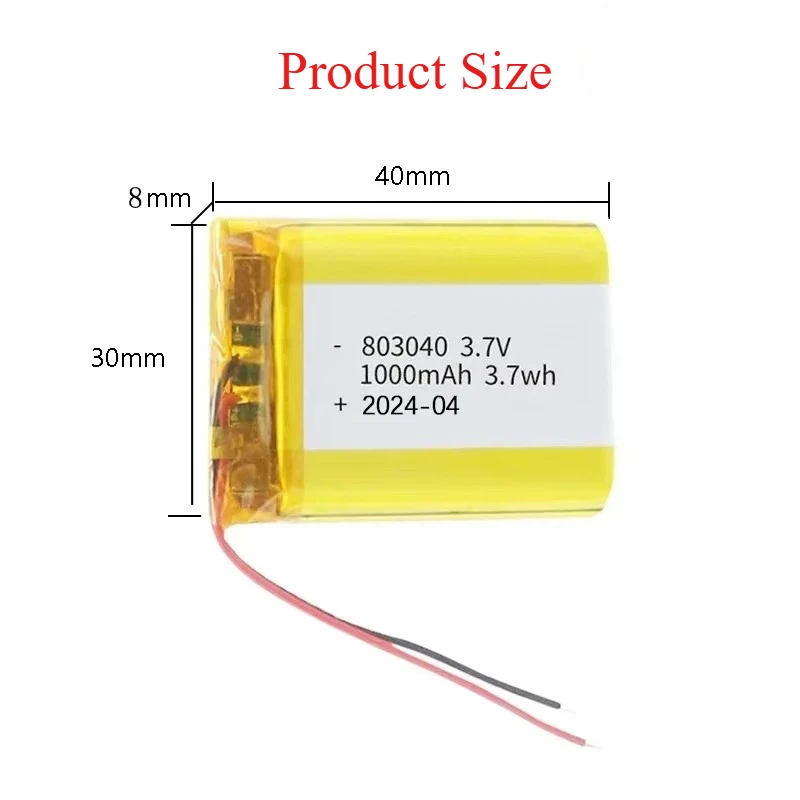 803040   Batería de polímero de litio recargable de 3,7 V y 1000mAh para altavoz navegador MP3/4/5 DVD GPS VR DVR reproductor banco de energía eléctrico - imagen 3