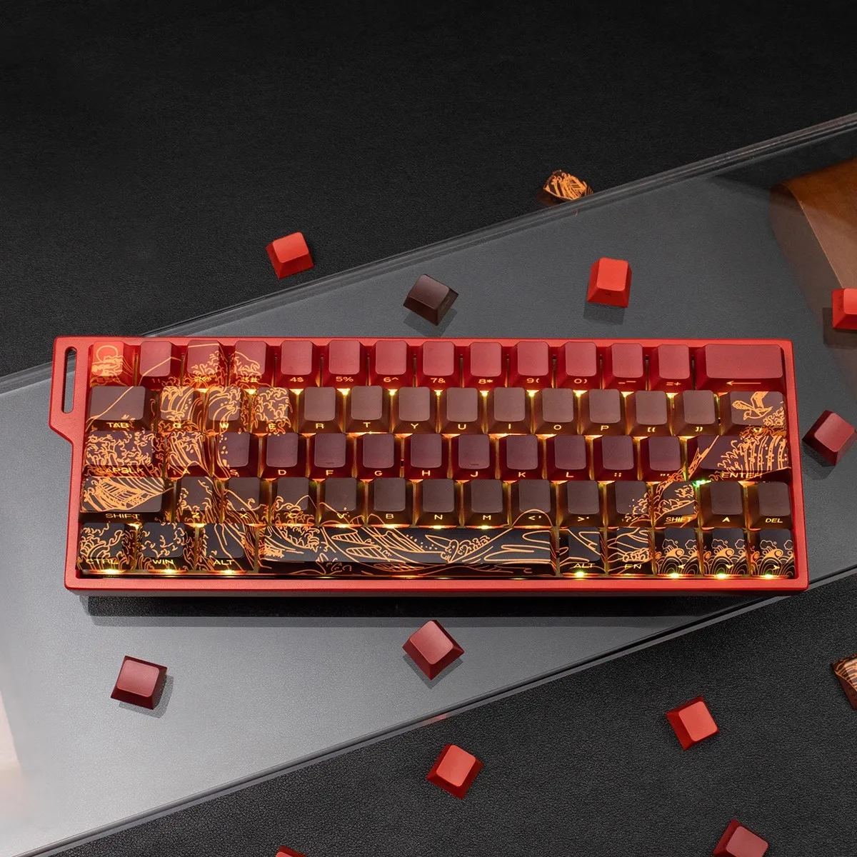 Teclas PBT con estampado lateral de mar de Coral rojo, 128 teclas, teclas retroiluminadas de doble disparo, perfil de cereza para teclado mecánico Cherry MX Gamer - imagen 3