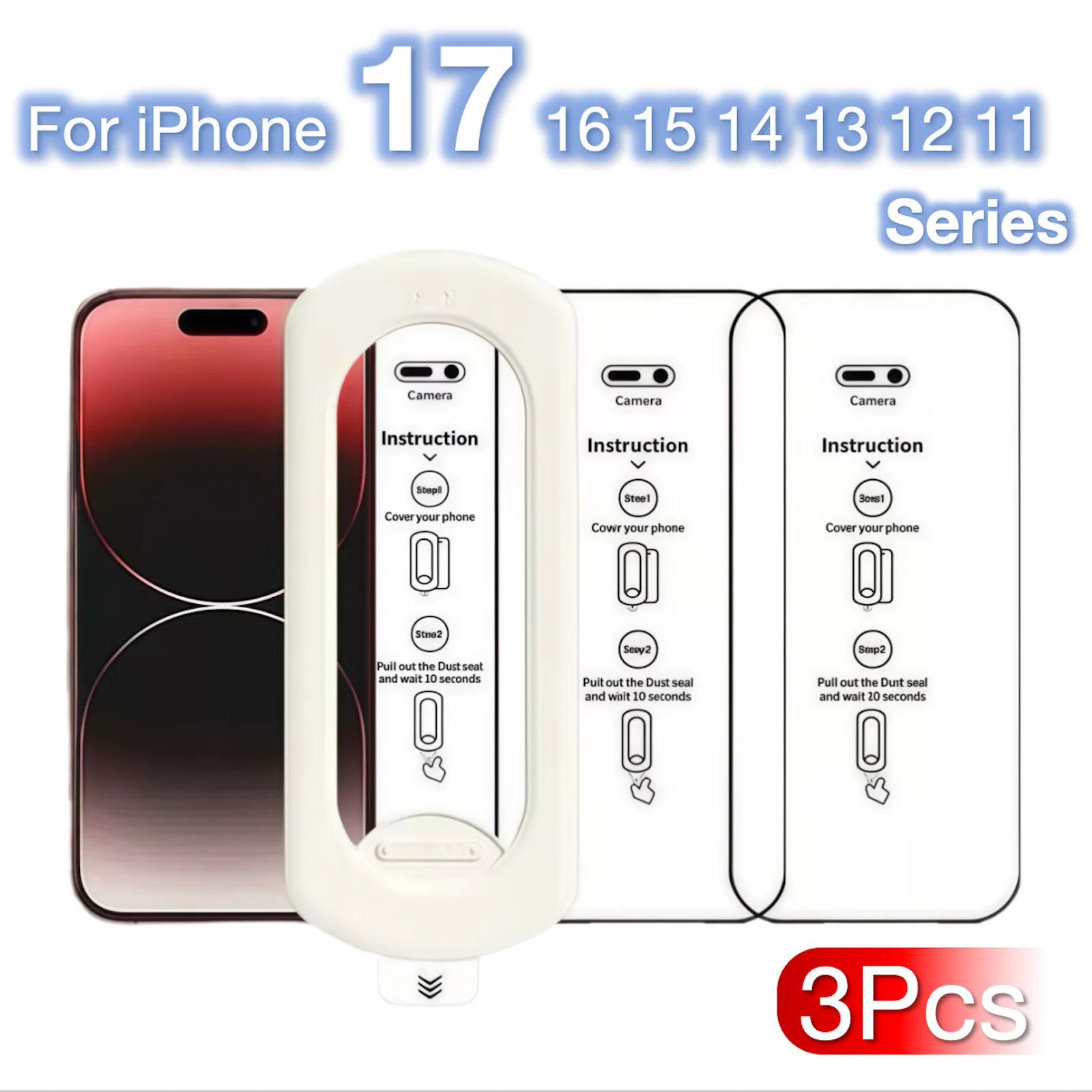3 uds para Apple iPhone 17 Air 16 15 14 13 12 11 Pro Max Plus Xs Xr 16e Protector de pantalla de vidrio templado posicionamiento sin polvo