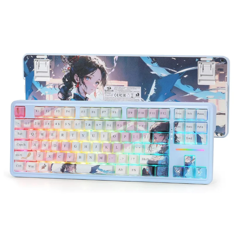 Redragon K728 PRO SE 80% Teclado para juegos RGB con junta inalámbrica de 87 teclas, teclado mecánico de anime de 3 modos