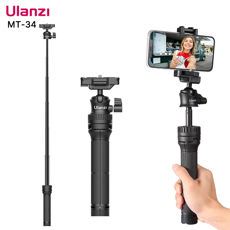Trípode extensible Ulanzi MT-34 de 81,5 CM para cámara de teléfono DSLR, trípode 2 en 1, palo de Selfie con soporte para teléfono, cabezal de bola, puerto de 1/4 pulgadas