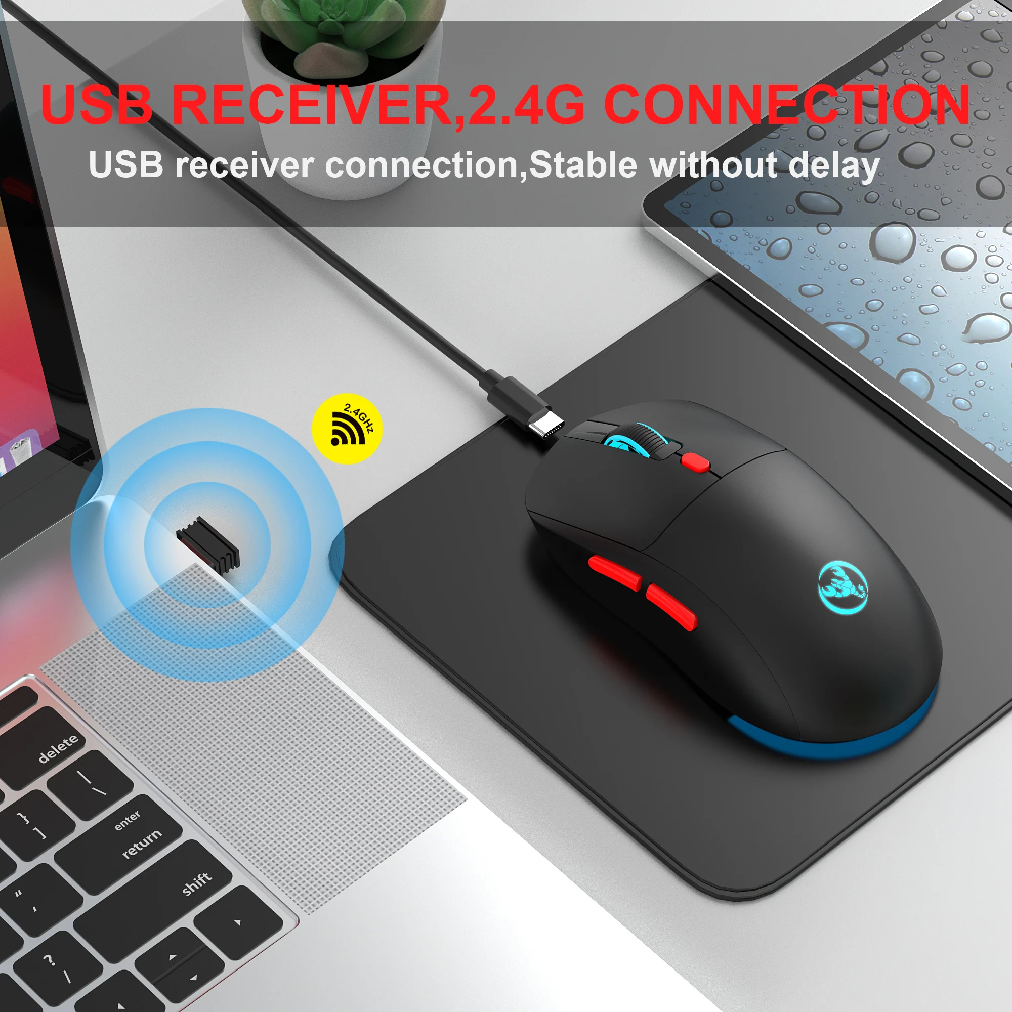 Ratón inalámbrico USB recargable de 2,4G, ajustable, 3600dpi, 7 colores RGB, cómodos para el hogar, oficina, ordenador portátil y Gamer - imagen 5
