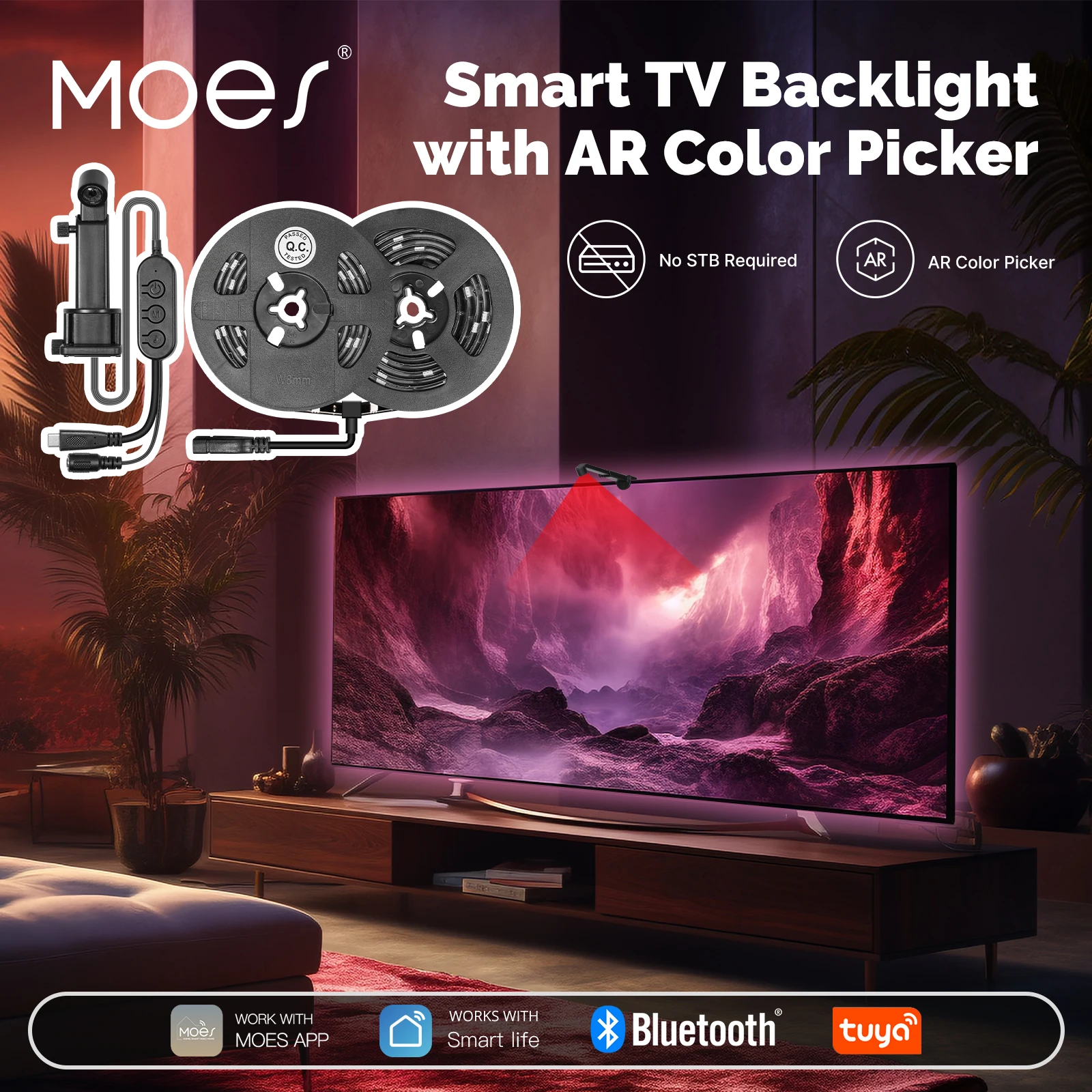 MOES Tuya Bluetooth TV tira de LED para iluminación trasera con cámara selectora de Color AR No requiere decodificador sincronización de música IP64 impermeable