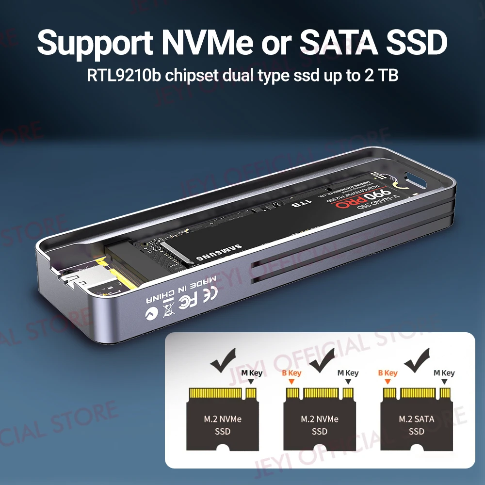 JEYI Visual Smart M.2 2280 NVMe/SATA Enclosure-5s Protección de escritura y 3s Reconexión automática USB 3,2 10Gbps Soporte UASP/TRIM - imagen 5
