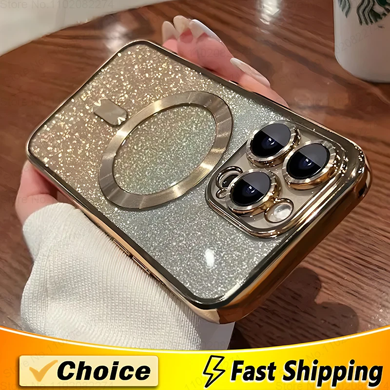 Funda magnética de silicona para iPhone, cubierta suave de carga inalámbrica transparente, chapada de lujo, Magsafe, 15, 14, 13, 12, 11 Pro Max - imagen 2