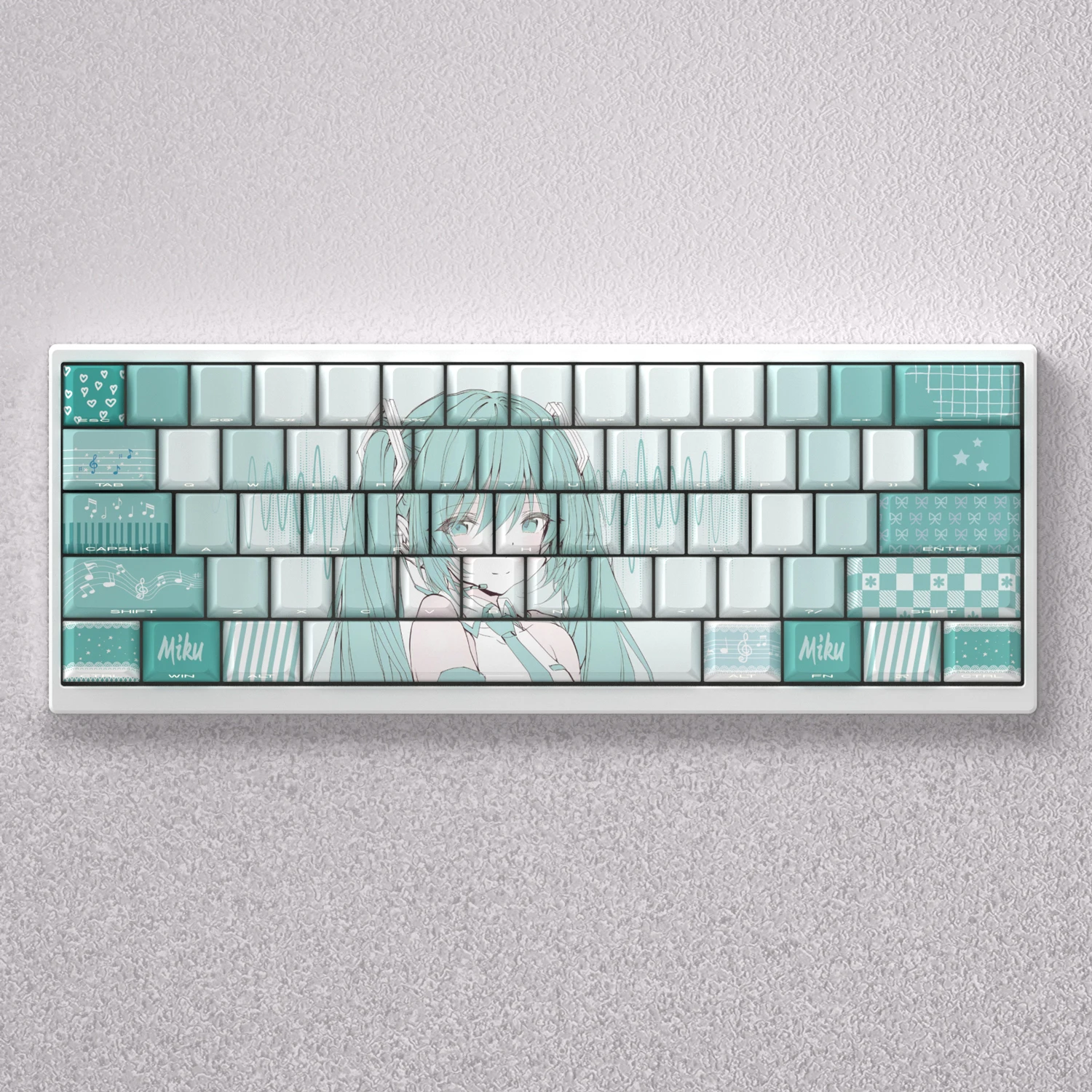 Teclas Miku de 98 teclas, impresión lateral, sublimación de tinte PBT, retroiluminación de altura de cereza para teclado mecánico AULA F75 Anne Pro 2