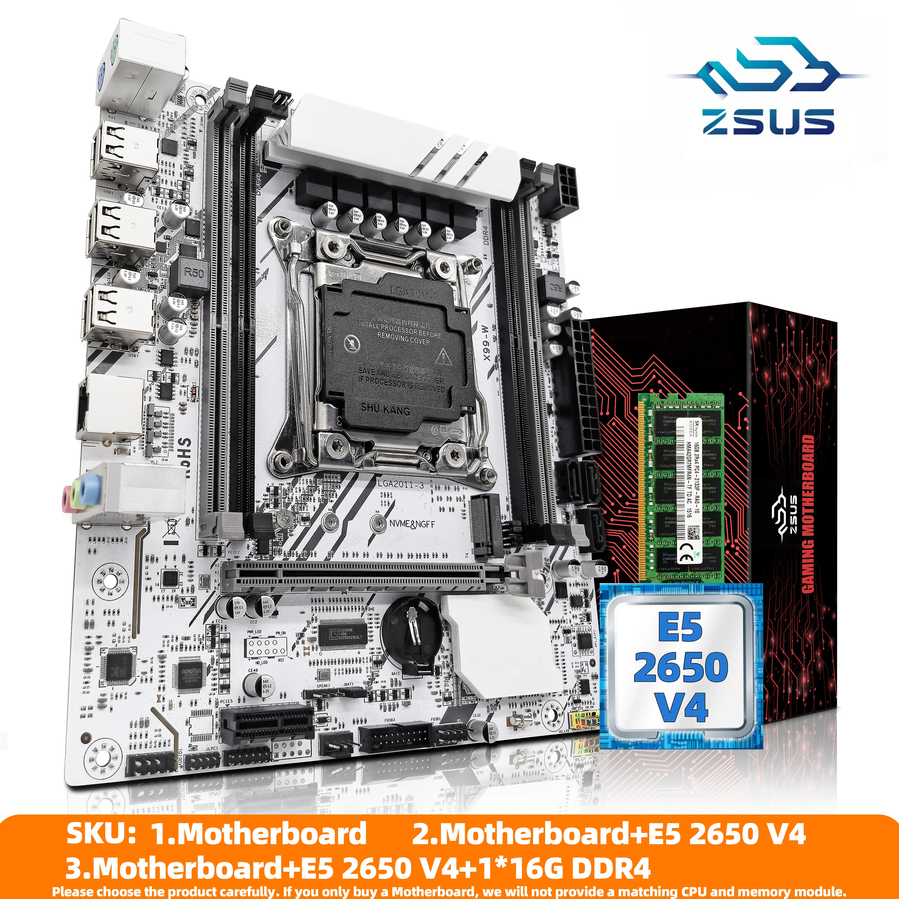 Juego de placa base ZSUS X99 con LGA2011-3 Xeon E5 2650 V4 CPU DDR4 16GB (1*16GB) 2133MHZ memoria RAM NVME M.2 SATA