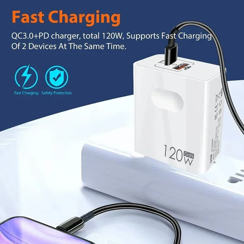 Xiaomi 120w USB C Gan adaptador de carga rápida para Iphone 15 PD cargador USB súper rápido para Samsung portátil tableta Ipad Macbook OPPO - imagen 3