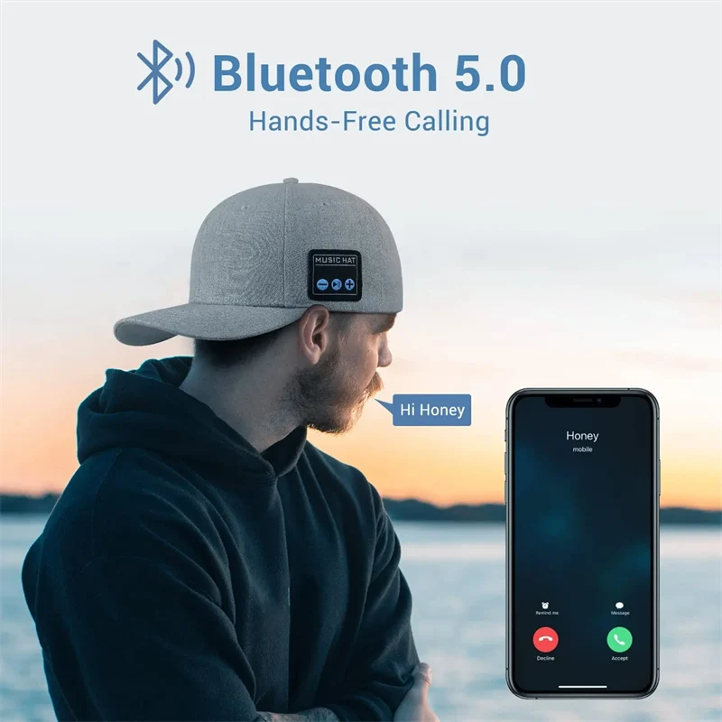 Gorro multifuncional para exteriores con altavoces Bluetooth, auriculares inalámbricos, gorra de béisbol de música ajustable desmontable, deportes para correr - imagen 5