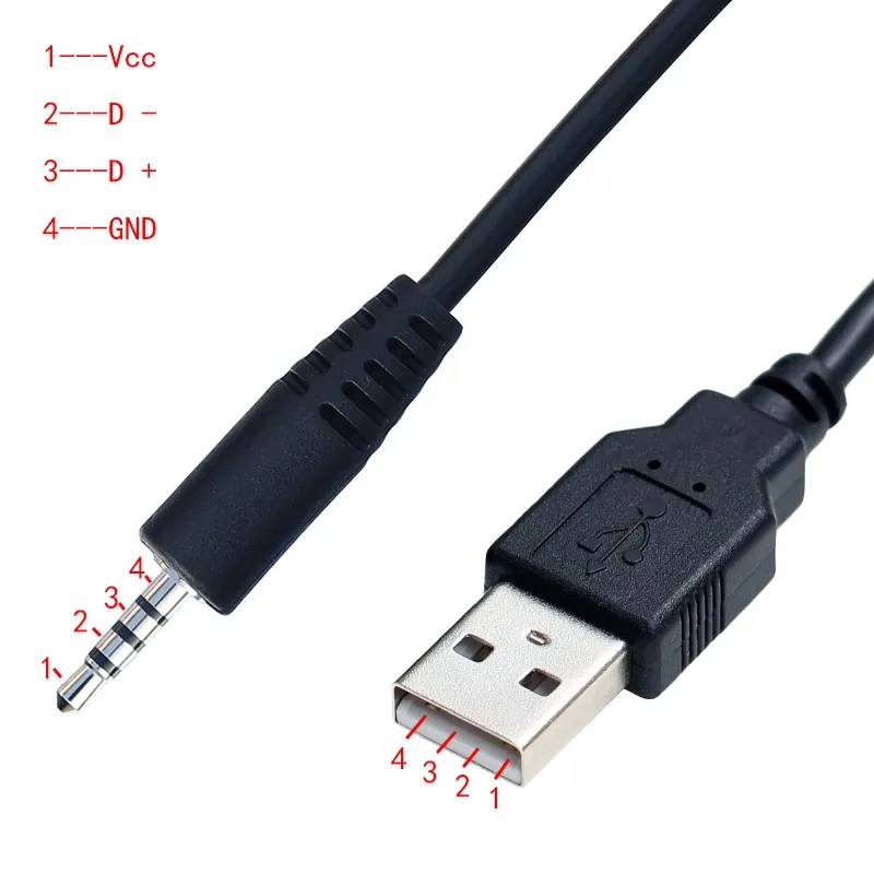 1m 2,5 mm 11 mm 14 mm tamaño 4 polos estéreo 2,5 mm macho a USB macho cable de carga de datos - imagen 2