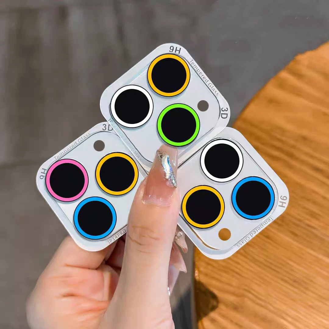2-3 uds protección de lente de cámara noctilucente para IPhone 17 16 15 Pro Max Protector de pantalla de lente de vidrio templado colorido para 15Plus
