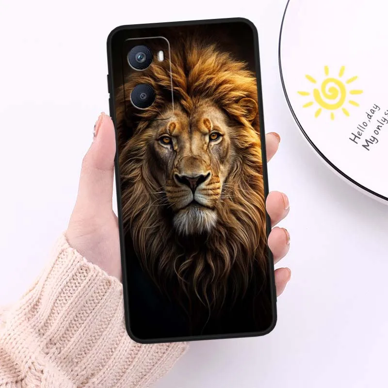 Animal con estampado de León para OPPO Reno 12 11 F 10 8 7 6 5 4 Z T Lite Plus Pro 4G 5G funda de teléfono negra - imagen 4