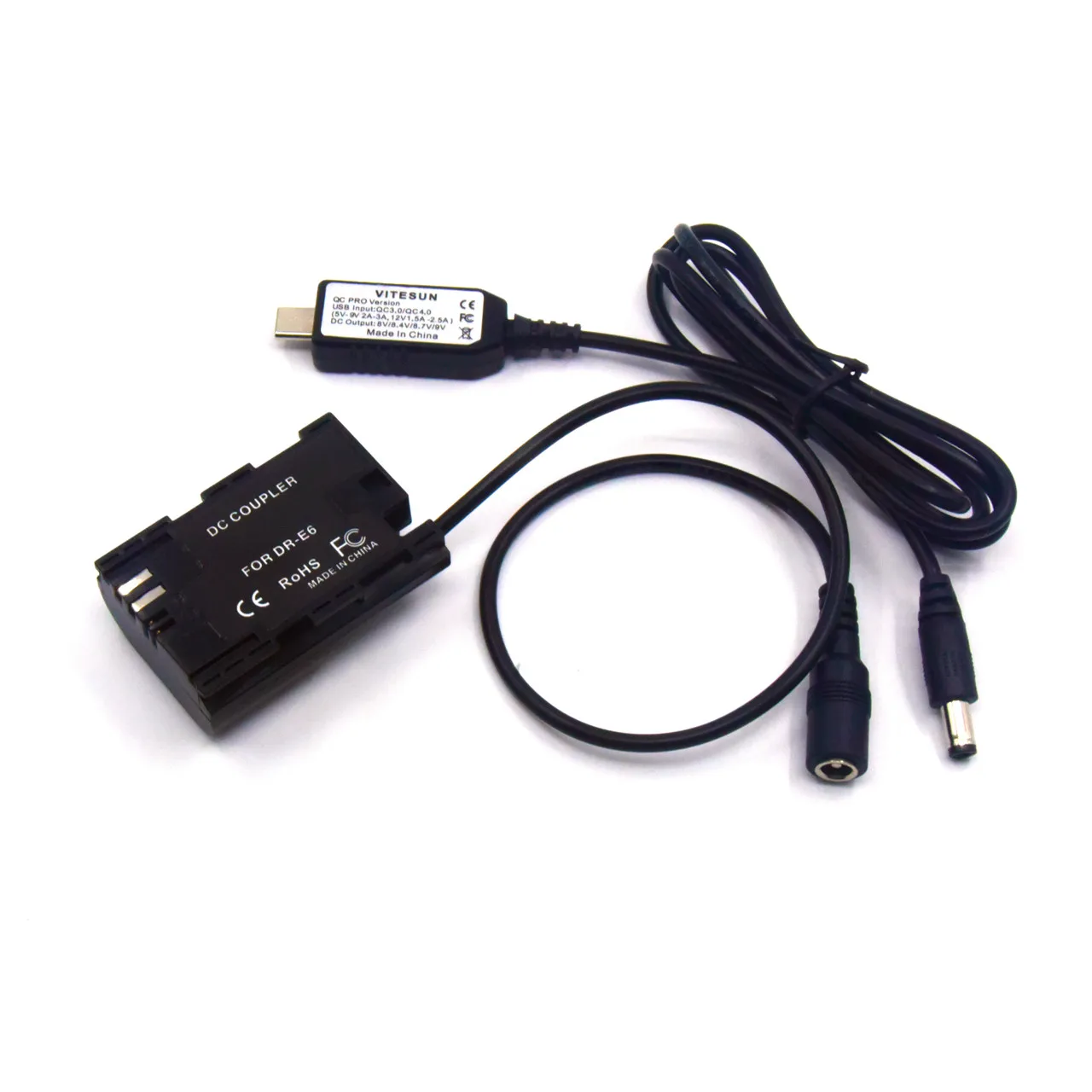 Adaptador de batería falsa DR-E6 LP-E6 + Cable USB C PD 8V para Canon EOS 5DS 5D Mark IV III II 6D 80D 70D 60Da 90D luz Led