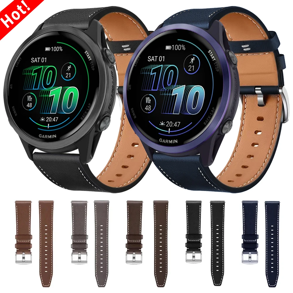 Correa de repuesto de cuero de 20mm y 22mm para Garmin Vivoactive/Active 6 Move 3 Venu 3 2 Sq Band Forerunner 570 265 255 pulsera musical